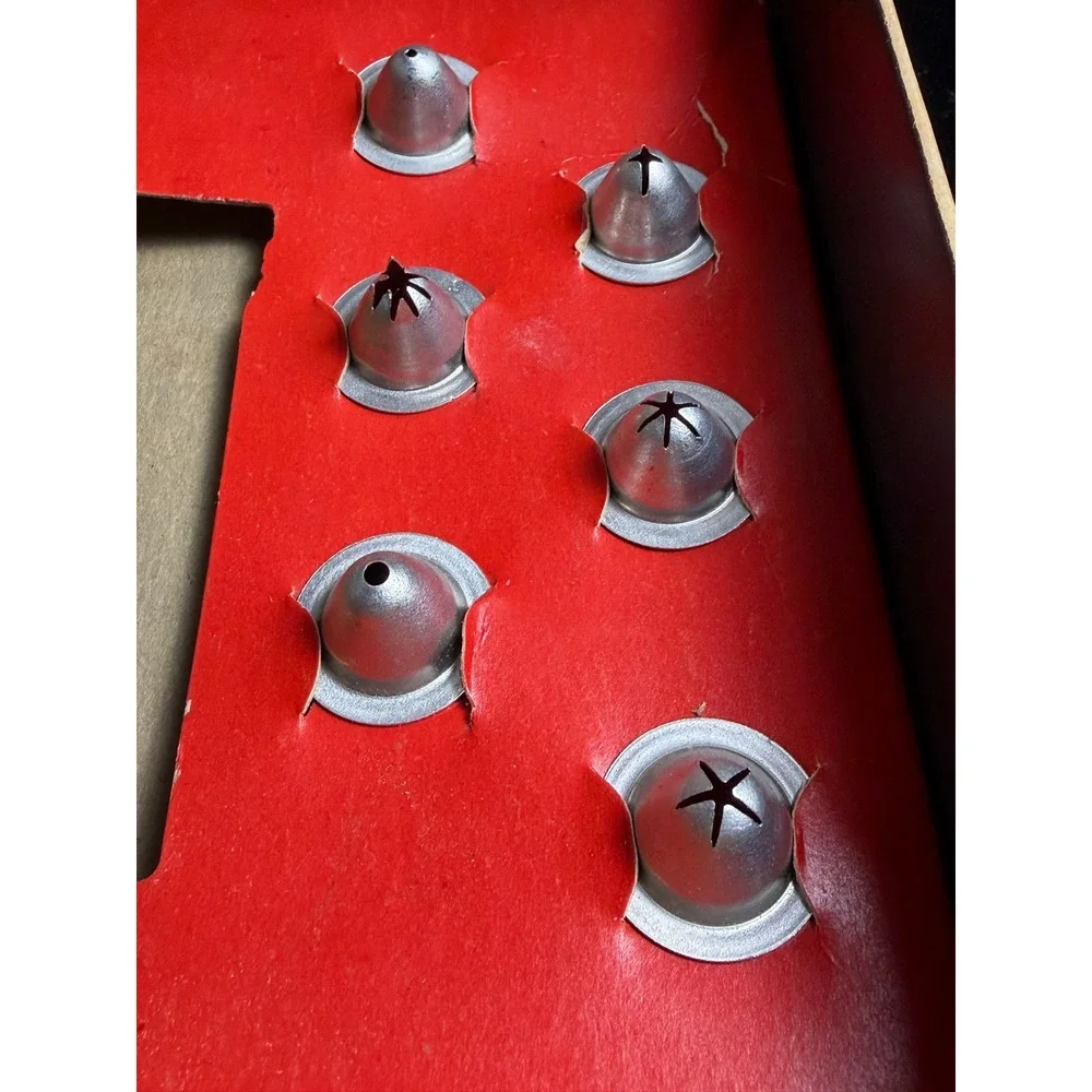 Vintage Aluminum Cake Decorator Set- Icing Syringe, 6 Metal Tips, Original Box